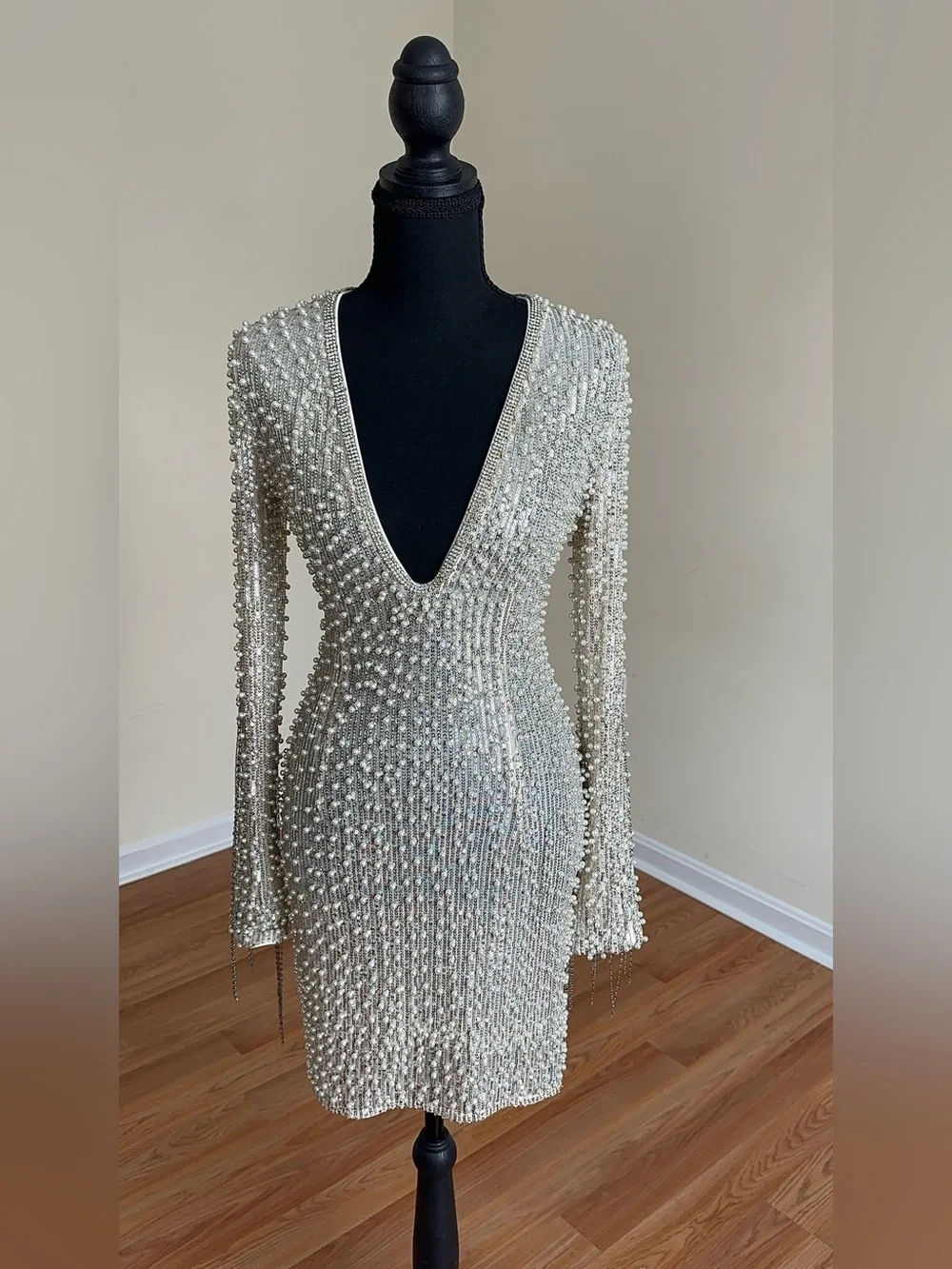 Fashion Nova For Tonight’s Special Pearl Mini Dress Silver Size Small NWT